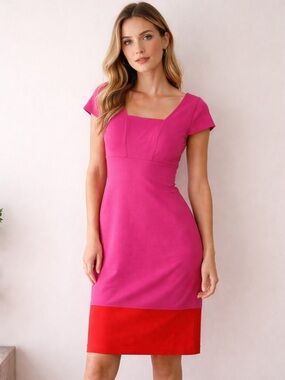 Anthropologie Yoana Baraschi NWT Pink Red Colorblock Sheath Dress Square Neck XS